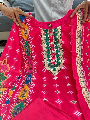 Women Pink Printed Cotton Anarkali Suit Set