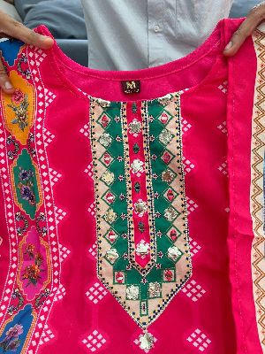 Women Pink Printed Cotton Anarkali Suit Set