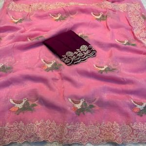 Designer Saree with Silk Thread Embroidery