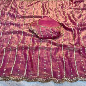 fendy satin sequence running blouse embroidery work saree