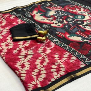 Mangalagiri Silk with Weaving Border Kalamkari Designe Saree