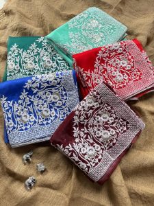 Party Wear Designer Organza Silk Saree With Embroidery Sequence Work