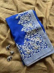 Party Wear Designer Organza Silk Saree With Embroidery Sequence Work