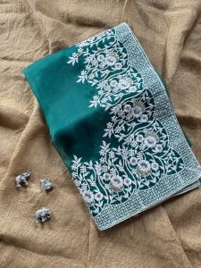 Party Wear Designer Organza Silk Saree With Embroidery Sequence Work