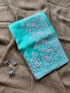 Party Wear Designer Organza Silk Saree With Embroidery Sequence Work