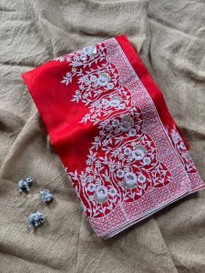 Party Wear Designer Organza Silk Saree With Embroidery Sequence Work