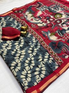 Mangalagiri Silk with Weaving Border Kalamkari Designe Saree
