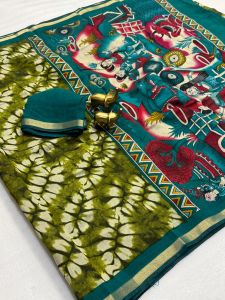 Mangalagiri Silk with Weaving Border Kalamkari Designe Saree
