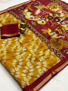 Mangalagiri Silk with Weaving Border Kalamkari Designe Saree