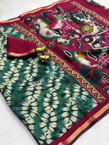 Mangalagiri Silk with Weaving Border Kalamkari Designe Saree