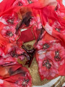 Soft Tebby Silk Floral Printed Handwork Saree