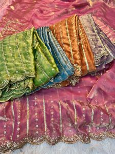 fendy satin sequence running blouse embroidery work saree