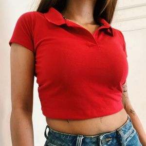 Ladies Polo Neck Crop Top