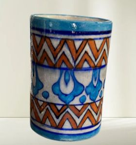 Blue Pottery Glass and Pen Holder