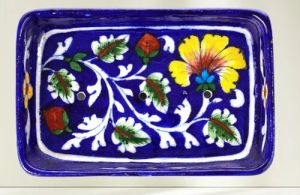 Blue Pottery Rectangular Tray