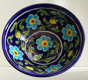 Flower Printed Blue Pottery Bowl