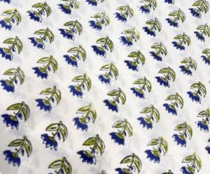 Hand Block Olive and Indigo Bloom Fabric
