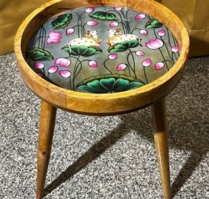 Lotus Printed Foldable Wooden Stool