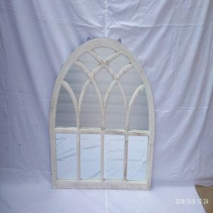 Arched Gothic Panel White Wooden Mirror