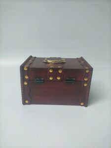 Rectangular Curved Lid Vintage Wooden Chest with Golden Accents
