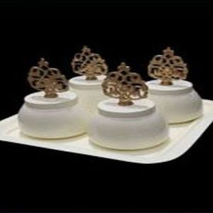 Ceramic White Tray Set with Golden Ornate Lid Containers