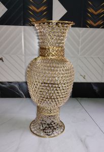 Golden Lattice Floor Vase with Flared Top Design