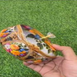 Porcelain Multicolor Bowl with Golden Accent Knob Lid