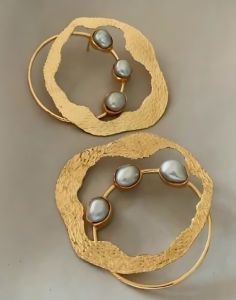 Pearl Horizon Brass Earring
