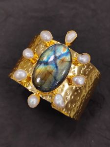 Precious Stone Brass Cuff