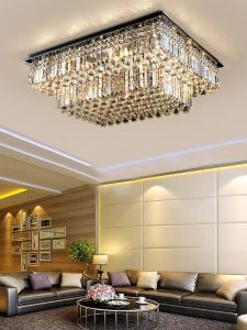 Modern Rectangular Multi-Step Crystal Chandelier