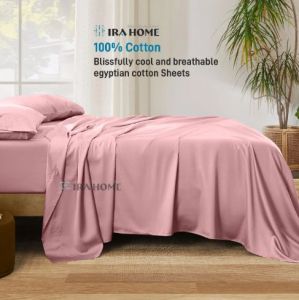 100% Egyptian Pink Cotton Four Piece Bed Sheet Set
