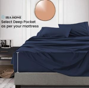 Navy Blue 100% Egyptian Cotton Three Piece Bed Sheet Set