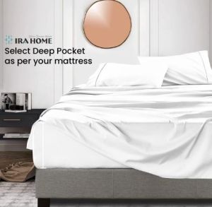 100% Egyptian White Cotton Three Piece Bed Sheet Set