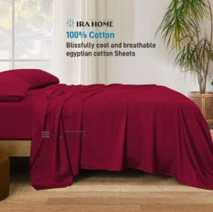 100% Egyptian Burgundy Cotton Four Piece Bed Sheet Set