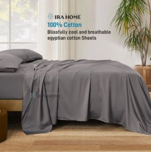 100% Egyptian Dark Grey Cotton Four Piece Bed Sheet Set
