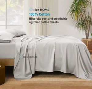 100% Egyptian Light Grey Cotton Four Piece Bed Sheet Set