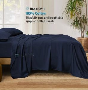 100% Egyptian Cotton Navy Blue Four Piece Bed Sheet Set