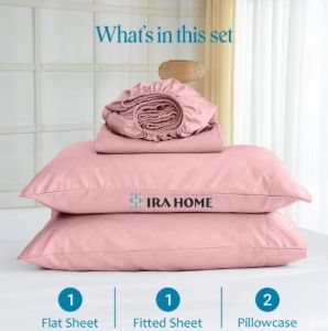 100% Egyptian Pink Cotton Four Piece Bed Sheet Set