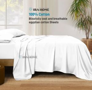 100% Egyptian White Cotton Four Piece Bed Sheet Set