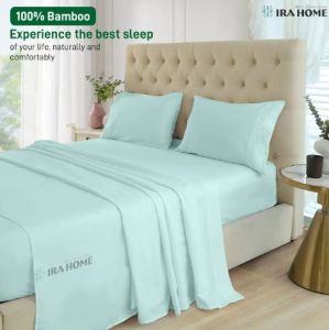 100% Organic Bamboo Aqua Blue Three Piece Bed Sheet Set
