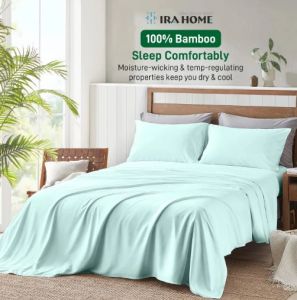 100% Organic Bamboo Aqua Blue Four Piece Bed Sheet Set