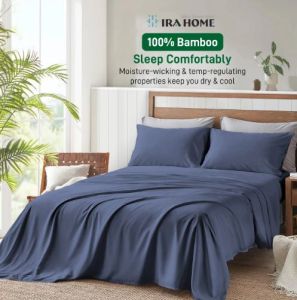 100% Organic Bamboo Mediterranean Blue Four Piece Bed Sheet Set
