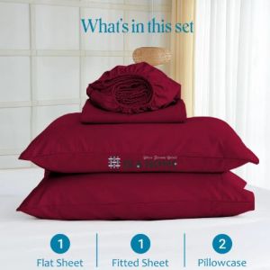 100% Egyptian Burgundy Cotton Four Piece Bed Sheet Set