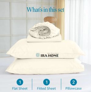 100% Egyptian Ivory Cotton Four Piece Bed Sheet Set