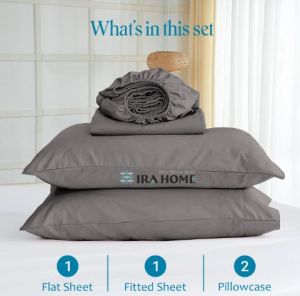 100% Egyptian Dark Grey Cotton Four Piece Bed Sheet Set