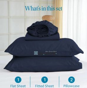 100% Egyptian Cotton Navy Blue Four Piece Bed Sheet Set