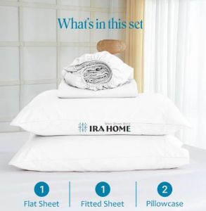 100% Egyptian White Cotton Four Piece Bed Sheet Set