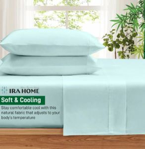 100% Organic Bamboo Aqua Blue Three Piece Bed Sheet Set