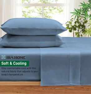 100% Organic Bamboo Mediterranean Blue Three Piece Bed Sheet Set