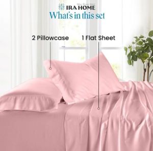 100% Egyptian Pink Cotton Three Piece Bed Sheet Set